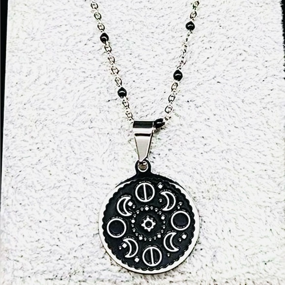 Moon Phase Medallion Waxing Waning Gibbous Crescent Full Astronomy Coin Necklace - Picture 7 of 7